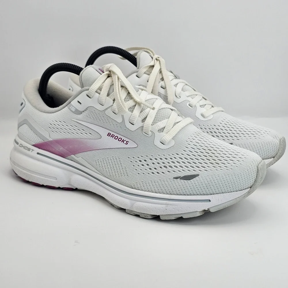 Brooks Ghost 15 Women's 9B White Oyster Viola Running Shoes 1203801B195